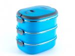 0293 GIPFEL Ланч-бокс герметичный в форме эллипса с тремя контейнерами и складывающейся ручкой. Материал: нержавеющая сталь, пластик. Цвет: синий