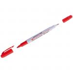 Маркер перманентный двухсторонний Crown Multi Marker Twin красный, пулевидный, 2 мм/1 мм, P-800W