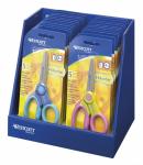 НОЖНИЦЫ ШКОЛЬНЫЕ 13 СМ С АНТИБАКТЕРИАЛЬНЫМ ПОКРЫТИЕМ MICROBAN, ЗАКРУГЛЕННОЕ ЛЕЗВИЕ, С РЕЗИНОВЫМИ ВСТАВКАМИ НА КОЛЬЦАХ, 4 ЦВЕТА В АССОРТИМЕНТЕ, ДИСПЛЕЙ