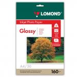 Фотобумага для струйной печати А4, 160 г/м2, 50 листов, односторонняя глянцевая, LOMOND, 0102055
