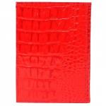 Обложка для авто+паспорт Premier-О-77 (4 внут карм)  натуральная кожа алый кайман (15)  202936
