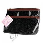 Ко сметичка женская Черный лак с блестками 20,5*5,5*12 см (117-031)