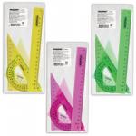 Набор чертежный средний ПИФАГОР (линейка 20 см, 2 треуг., трансп.), прозр., неоновый, пакет, 210626