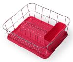 0763B Kamille Сушилка для посуды 37*33*13,5 см. из хромированной стали с поддоном (красный)