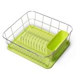 0763A Kamille Сушилка для посуды 37*33*13,5 см. из хромированной стали с поддоном (зеленый)