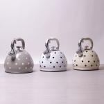 0695AN Kamille Чайник 3 л из нержавеющей стали со свистком и ручкой с покрытием soft-touch (белый, беж, кофейный)