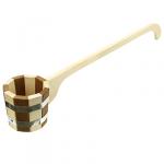 Черпак деревянный 0,5л "Зебра" д13 см, h12 см, длинная ручка 70 см, двойная металлическая обвязка, липа (Россия)