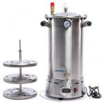 Автоклав, для домашнего консервирования "Дача" 20 л, д  25 см, h 45 см, s 1,5мм, встроенный ТЭН, кассеты, для банок - 3 шт., подставка под кассеты, клапан сброса, давления, термопара, электроподставка, цифровой терморегулятор, манометр 6 bar, сливной кран