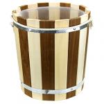 Запарник для бани деревянный 18л "Зебра", д34 см, 37 см, с пластмассовой вставкой, веревочные ручки, двойная металлическая обвязка, липа (Россия)