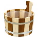 Ушат для бани деревянный 6л "Зебра" д32см, h20см, с пластмассовой вставкой, двойная металлическая обвязка, липа (Россия)