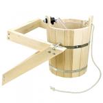 Обливное ведро для бани деревянное 14л д32 см h35 см, с пластмассовой вставкой, с наливным механизмом, двойная металлическая обвязка, липа (Россия)