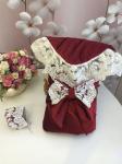 Зимний Конверт-одеяло на выписку "Блюмарим" (бургундия с молочным кружевом, стразами и бантом) без пледа