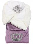 Зимний Конверт-одеяло на выписку "Императорский" (пыльная роза с молочным кружевом и большой короной на молнии)