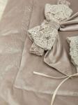 Зимний Конверт-одеяло на выписку "Блюмарим" (бежевый с молочным кружевом, стразами и бантом) без пледа
