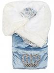 Зимний Конверт-одеяло на выписку "Императорский" (голубой с молочным кружевом и большой короной на молнии)