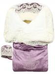 Зимний Конверт-одеяло на выписку "Герцог" (пыльная роза с молочным кружевом и стразами на молнии)