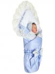 Зимний конверт-одеяло на выписку "Венеция" (голубой с белым кружевом) без пледа
