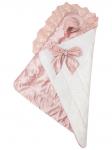 Зимний конверт-одеяло на выписку "Неаполитания" утренняя роза с розовым кружевом и бантом без пледа