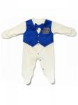 Комплект на выписку "Принц" комбинезон с синей жилеткой, бабочкой и стразами