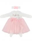Комплект на выписку "Бабочка" комбинезон и платье (молочное с розовой юбкой)