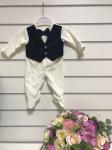 Комплект на выписку "Маркиз" комбинезон с темно-синей жилеткой (велюр) и бабочкой