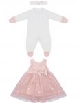 Комплект на выписку "Бабочка" комбинезон и платье (розовое с розовой юбкой)