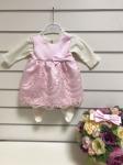 Комплект на выписку "Герцогиня" комбинезон и платье (розовый с розовым кружевом)
