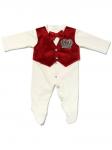 Комплект на выписку "Принц" комбинезон бургундия с жилеткой (велюр) и бабочкой