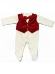 Комплект на выписку "Маркиз" комбинезон бургундия с жилеткой (велюр) и бабочкой