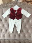 Комплект на выписку "Маркиз" комбинезон бургундия с жилеткой (велюр) и бабочкой