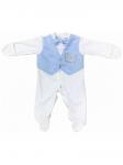 Комплект на выписку "Принц" комбинезон с голубой жилеткой, бабочкой и стразами
