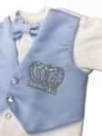 Комплект на выписку "Принц" комбинезон с голубой жилеткой, бабочкой и стразами