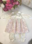 Комплект на выписку "Герцогиня" комбинезон и платье (молочный с розовым кружевом)