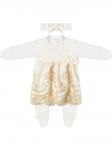 Комплект на выписку "Герцогиня" комбинезон и платье (молочный с золотым кружевом)