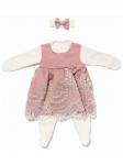 Комплект на выписку "Герцогиня" комбинезон и платье (Розочка розовый с розовым кружевом)
