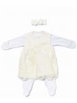Комплект на выписку "Герцогиня" комбинезон и платье (молочный с молочным кружевом)