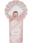 Конверт-одеяло на выписку "Империя" утренняя роза с розовым кружевом и большой короной на липучке