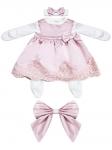 Комплект на выписку "Принцесса" комбинезон и платье (Утренняя роза розовое с розовым кружевом)