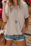 Бежевая блуза с отложным воротничком и драпированным запахом