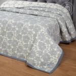 Жаккардовое покрывало (хлопок) Танец цветов сине-серое