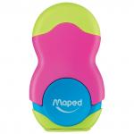 Точилка MAPED "Loopy", со стирательной резинкой, с контейнером, корпус цветной ассорти, 049121
