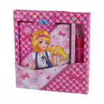 Блокнот А5 (130х175мм), 56л, твердый, линия, замок, ручка, BRAUBERG, Девочка, 128425