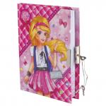 Блокнот А5 (130х175мм), 56л, твердый, линия, замок, ручка, BRAUBERG, Девочка, 128425