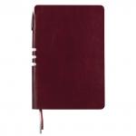 Блокнот А5 (140х200мм), BRAUBERG NEBRASKA, 112л, гибкий кожзам, ручка, линия, бордовый, 110950