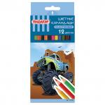 Карандаши цветные ПИФАГОР "ДЖИП", 12 цв., пластиковые, классические заточенные, 181342