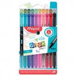 Ручки капиллярные MAPED В НАБОРЕ из 20 штук, "Graph Pep's", АССОРТИ, трехгранные, 0,4мм, 749051