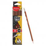 Карандаши чернографитные MAPED В НАБОРЕ из 12 штук, "Black Pep's", B, трехгран., с резинкой, 851724