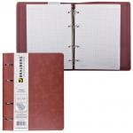 Тетрадь на кольцах А5 (180х220мм), 120л, кожзам, клетка, крем.блок, BRAUBERG Main, коричневый,401710