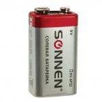 Батарейка SONNEN, Крона (6R61, 6F22, 1604), солевая, 1 шт, в пленке, 451101