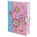 Блокнот А5 (135х190мм), 56л, твердый, поролон, линия, замок, BRAUBERG, Цветы, 128434